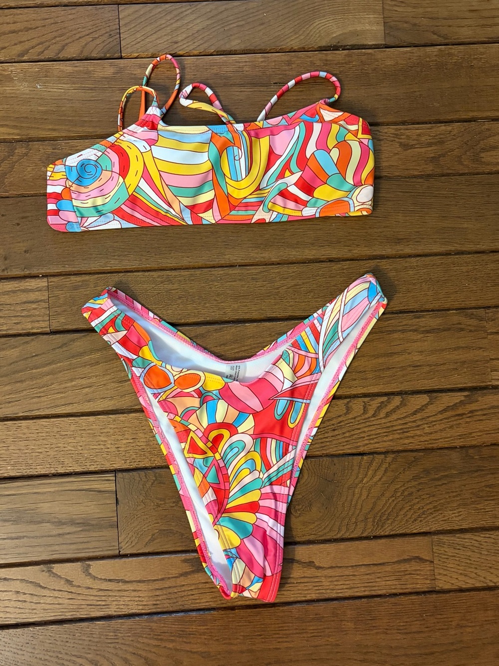 SHEIN Multicolor Abstract Print Bikini Set - Pink, Red, Yellow, Blue